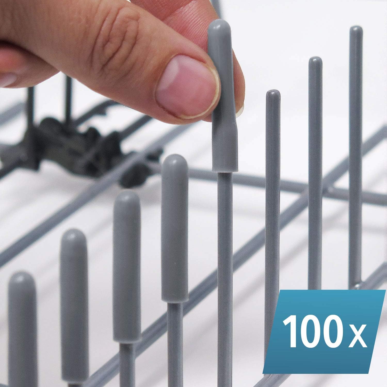 The ORIGINAL Silicone Dishwasher Rack Caps (Grey, Set of 100) By Smith