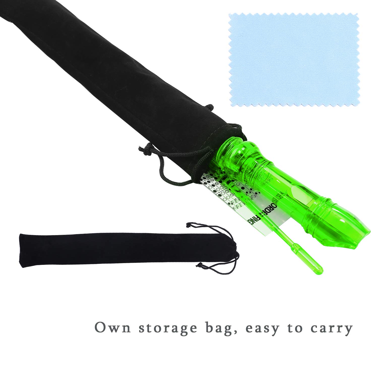 Lot-Yes 8-Hole Soprano Descant Recorder with Cleaning Rod + Case Bag Music Instrument (Crystal Green)