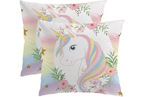 MUSOLEI Unicorn Pillow Cover,18x18 Pack of 2 Square Soft Unicorn Pillow Cases with Zipper Unicorn Nursery Decor Girl Bedroom Decor Unicorn Room Decor for Girls Couch Sofa Living Room