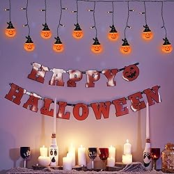 Konictom Halloween Hooded Pumpkin Curtain Lights