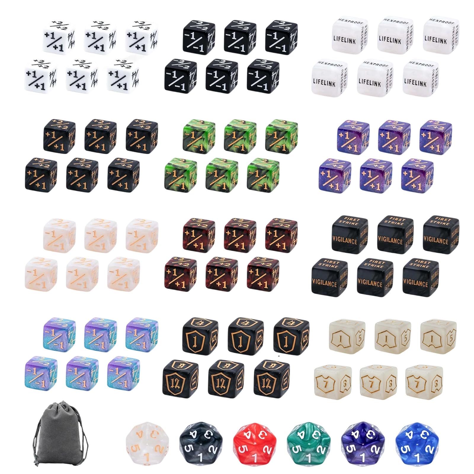 78-Piece Acrylic Magic the Gathering Dice Set, Complete Dice & Accessories with Storage Bag, Professional MTG Dice Set for Card Game Players and Board Game Enthusiasts