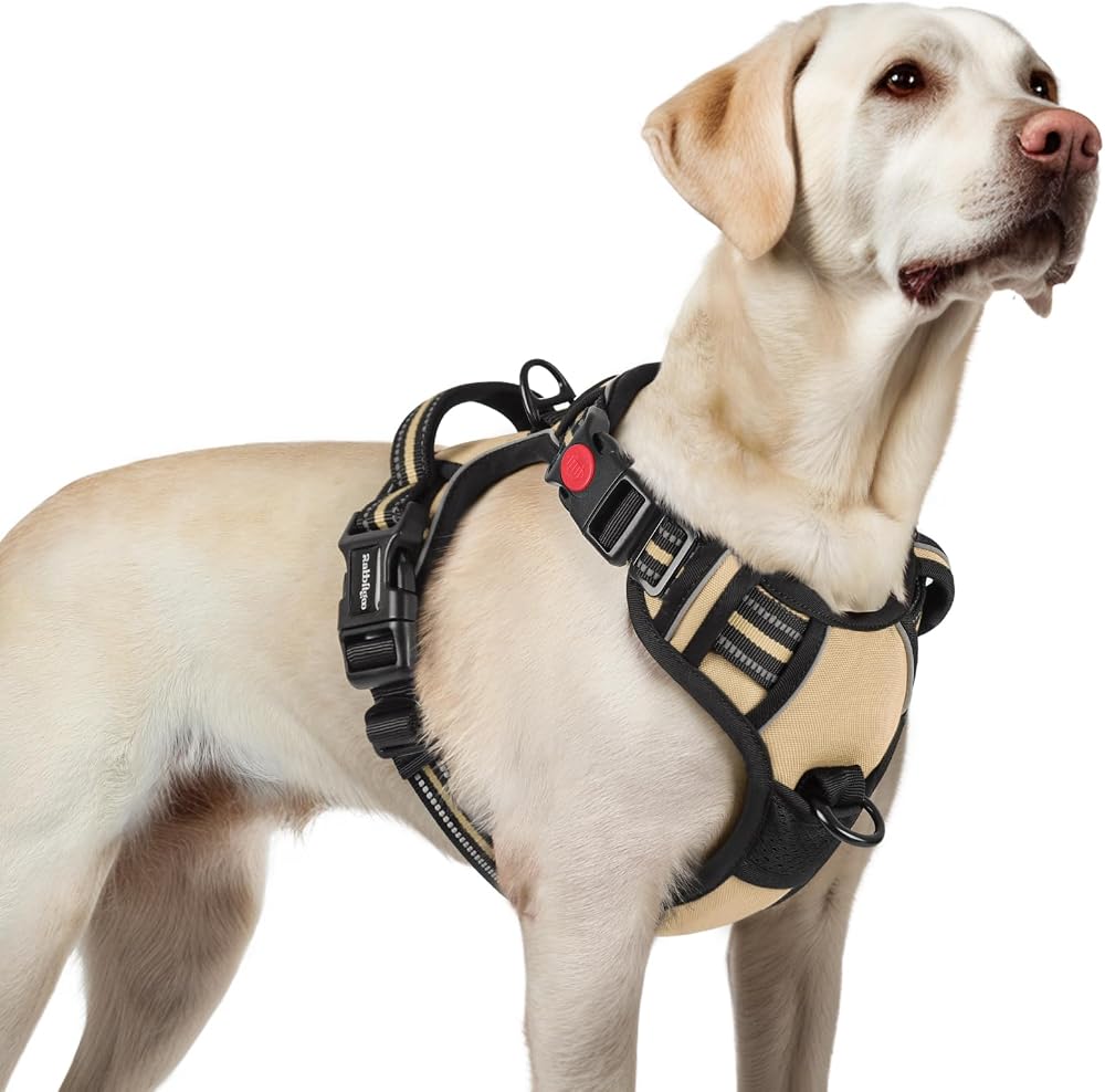 rabbitgoo Dog Harness Large No Pull Adjustable Reflective Beige L