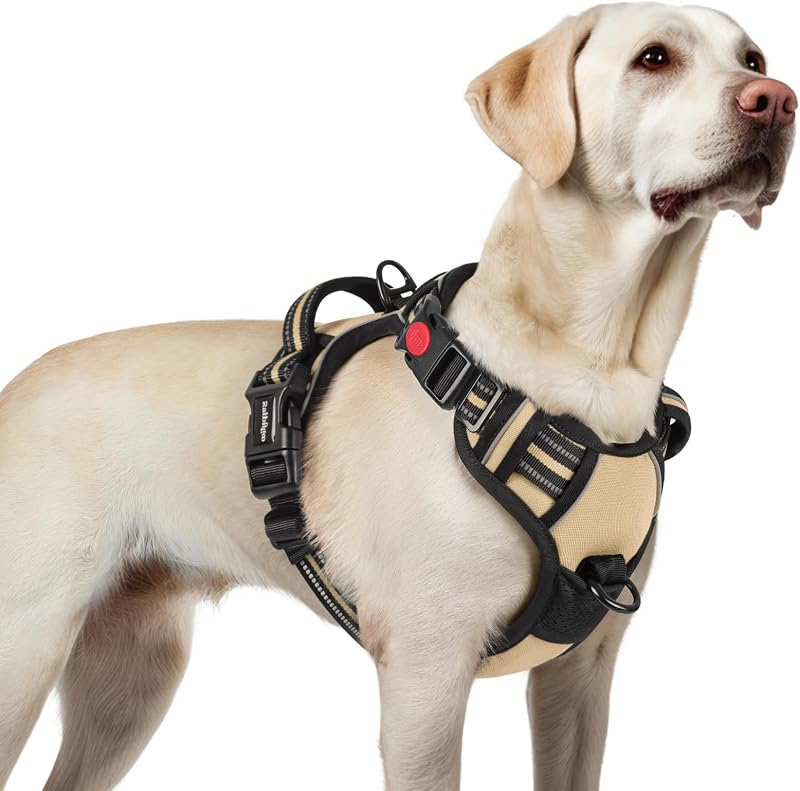 rabbitgoo Dog Harness Large No Pull Adjustable Reflective Beige L