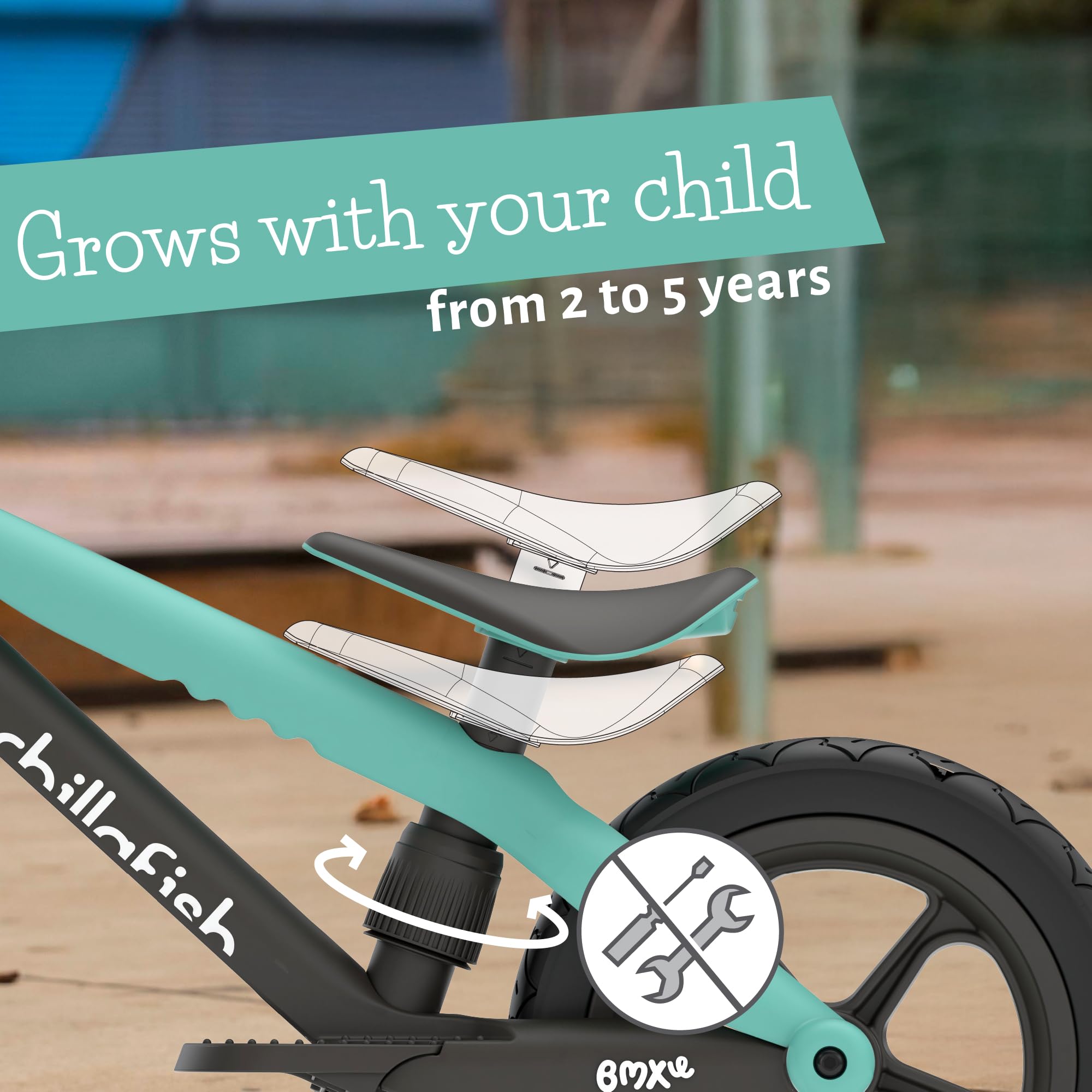 Chillafish Bmxie² Lightweight Balance Bike with Integrated Footrest and Footbrake for Kids Ages 2 to 5 Years, 12-inch Airless Rubberskin Tires, Adjustable Seat Without Tools, Minth
