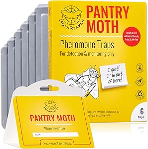 Pantry Moth Traps 6 Pack with Premium Pheromone Lure Attractant for Grain Moths, Flour Moths, Non-Toxic Insecticide-Free, Sticky Glue Trap for Food and Cupboard Moths in Your Kitchen, Pack of 6