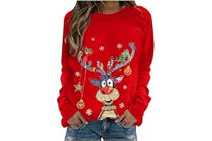 ZEFOTIM Christmas Sweatshirts For Women Long Sleeve Crewneck Funny Cute Xmas Reindeer Snowman Snowflake Tops