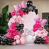 BlissBash 125PCS Pink Bow Balloon Arch Garland Kit, Pink and Black Balloons for Cartoon Mouse Birthday Party Decorations, Baby Shower Supplies, Bow Balloon Garland Set