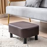 YMYNY 42cm Footstool Rectangle Ottoman with Wooden Legs PU Leather Brown view 2