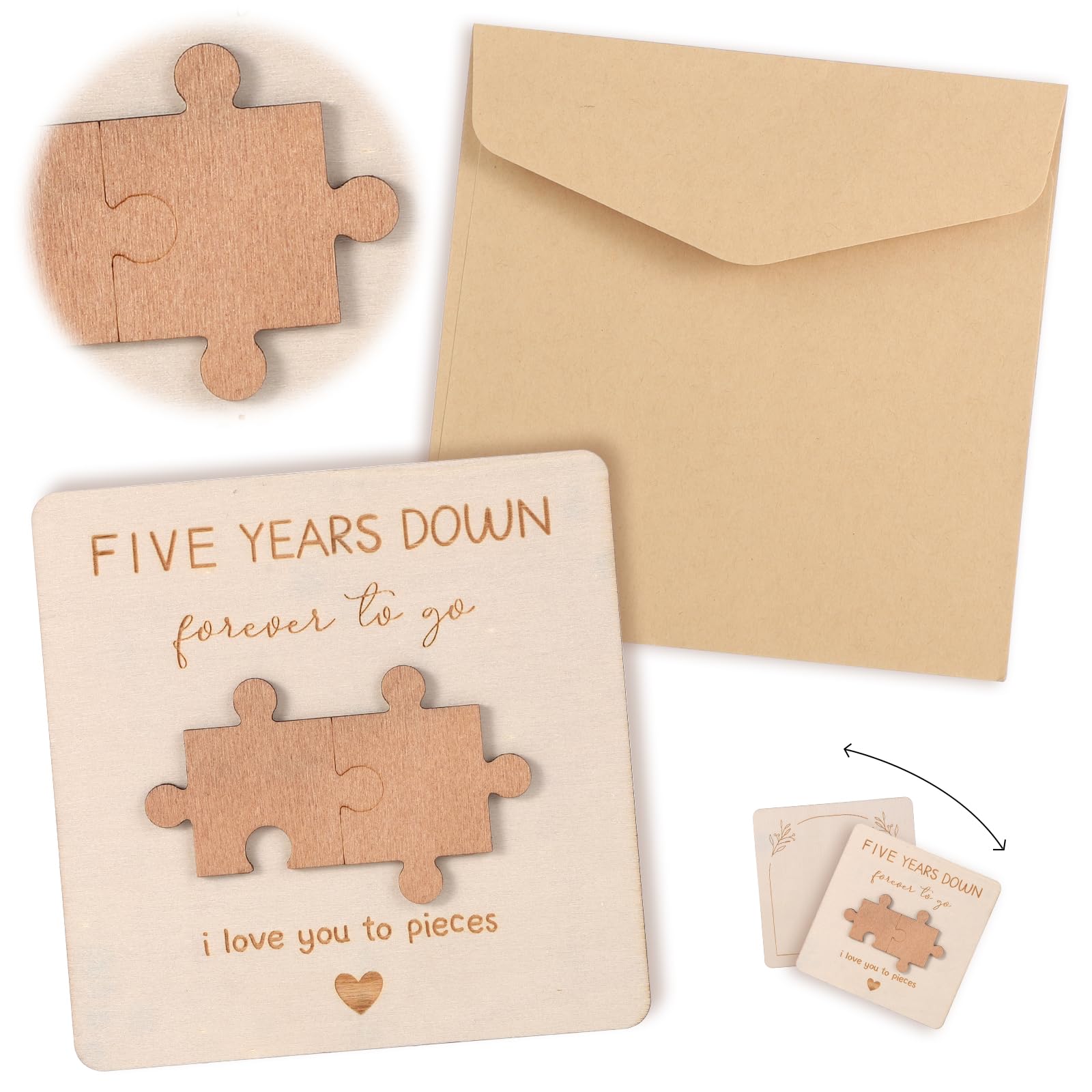 5 Year Happy Anniversary Card for Husband Wife, Wooden 5th Anniversary Card for Him Her Wedding Gift Card Funny Wood Gifts for Couple