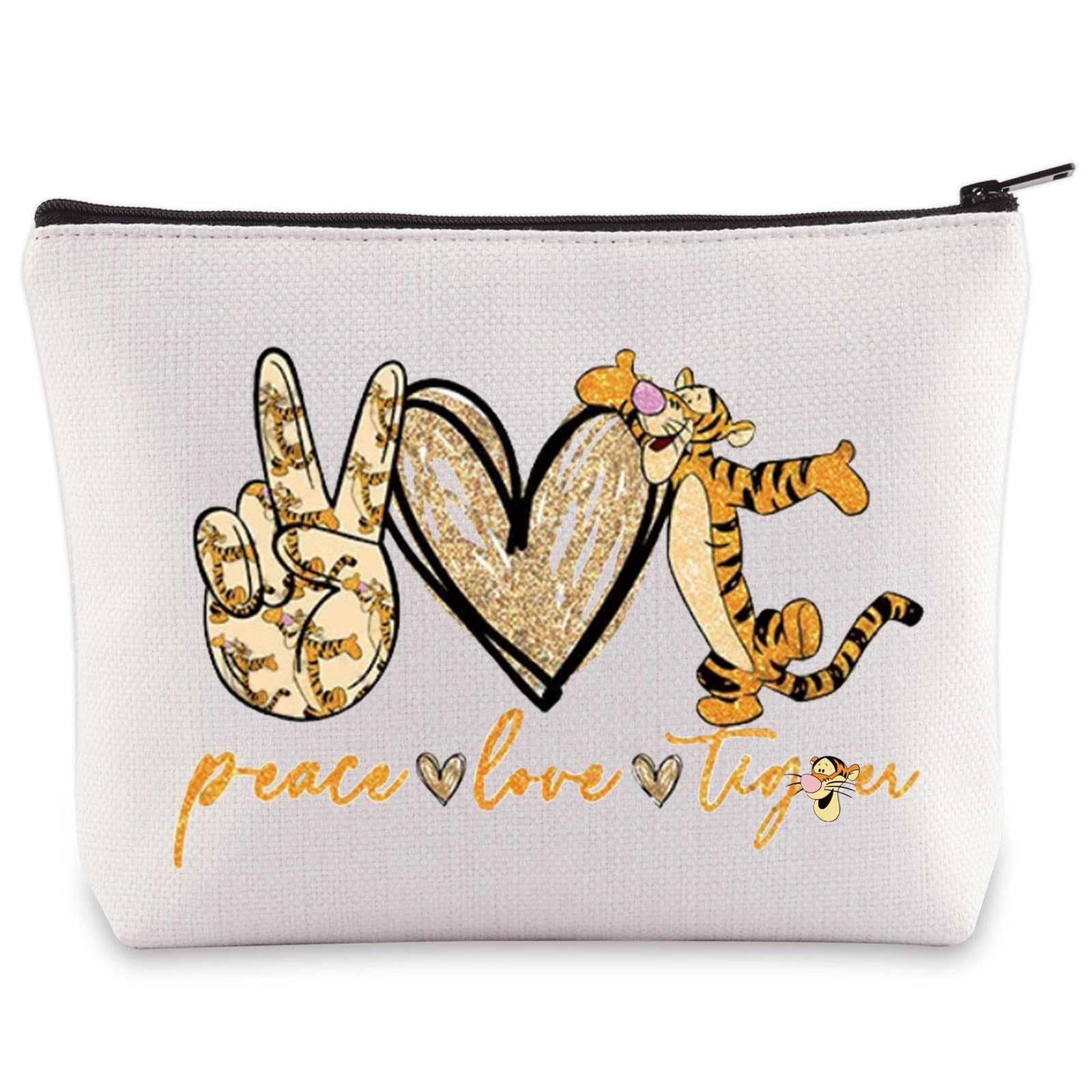 WZMPA Tiger Cosmetic Bag - Tiger Fans Gifts - Peace Love Makeup Zipper Pouch Bag - Merchandise, Peace Tiger-, Cosmetic Bag