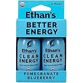 Ethan's Organic Clean Energy Shots Pomegranate Blueberry, Sugar Free Natural Pre-Workout Focus Boost, Gluten Free, Vegan, B6 & B12 Vitamin C with Green Tea Extract and Guayusa (2 Pack of 2oz Shots)