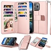 Njjex Wallet Case for iPhone 15 Plus 6.7" 2023, for iPhone 15 Plus Case, [9 Card Slots] PU Leather ID Credit Holder Folio Flip [Detachable] Kickstand Magnetic Phone Cover & Lanyard [Rose Gold]