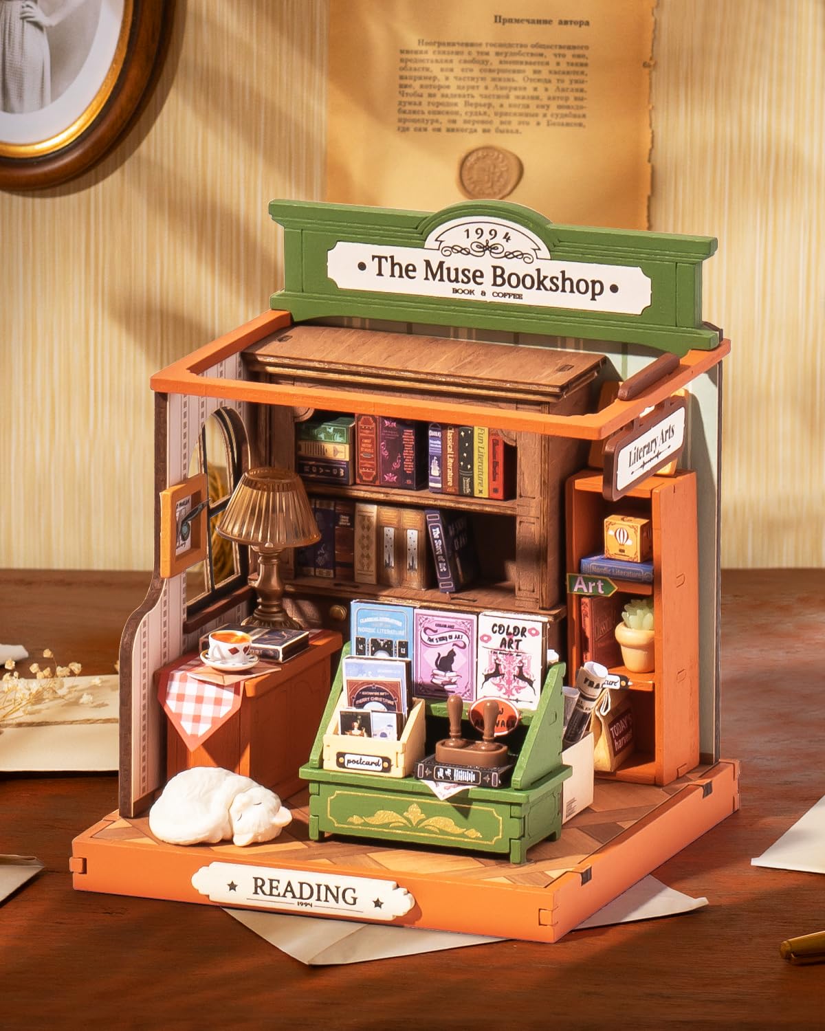 Rolife DIY Mini Building House Miniature Kit-The Muse Bookshop, Miniature Lifestyle Mini Bookshelf Decoration, DIY Hobbies/Gifts for Craftsman (The Muse Bookshop)