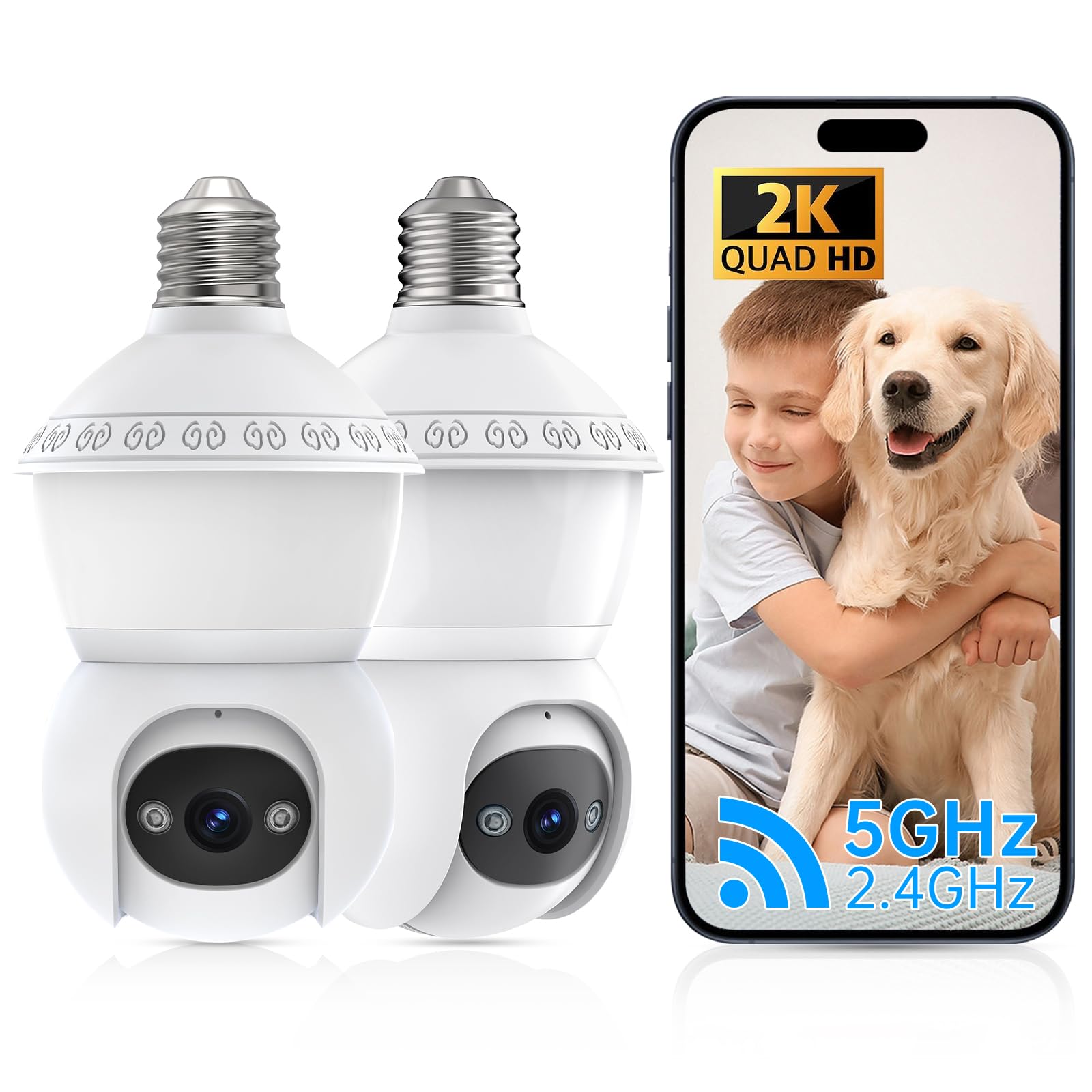 Photo 1 of Light Bulb Security Cameras Wireless Outdoor, Lightbulb Security Camera Indoor Outside 2.4G 5GHz WiFi, Motion Detection Alarm, Two Way Talk, Human Detection, Night Vision?2 Pack?