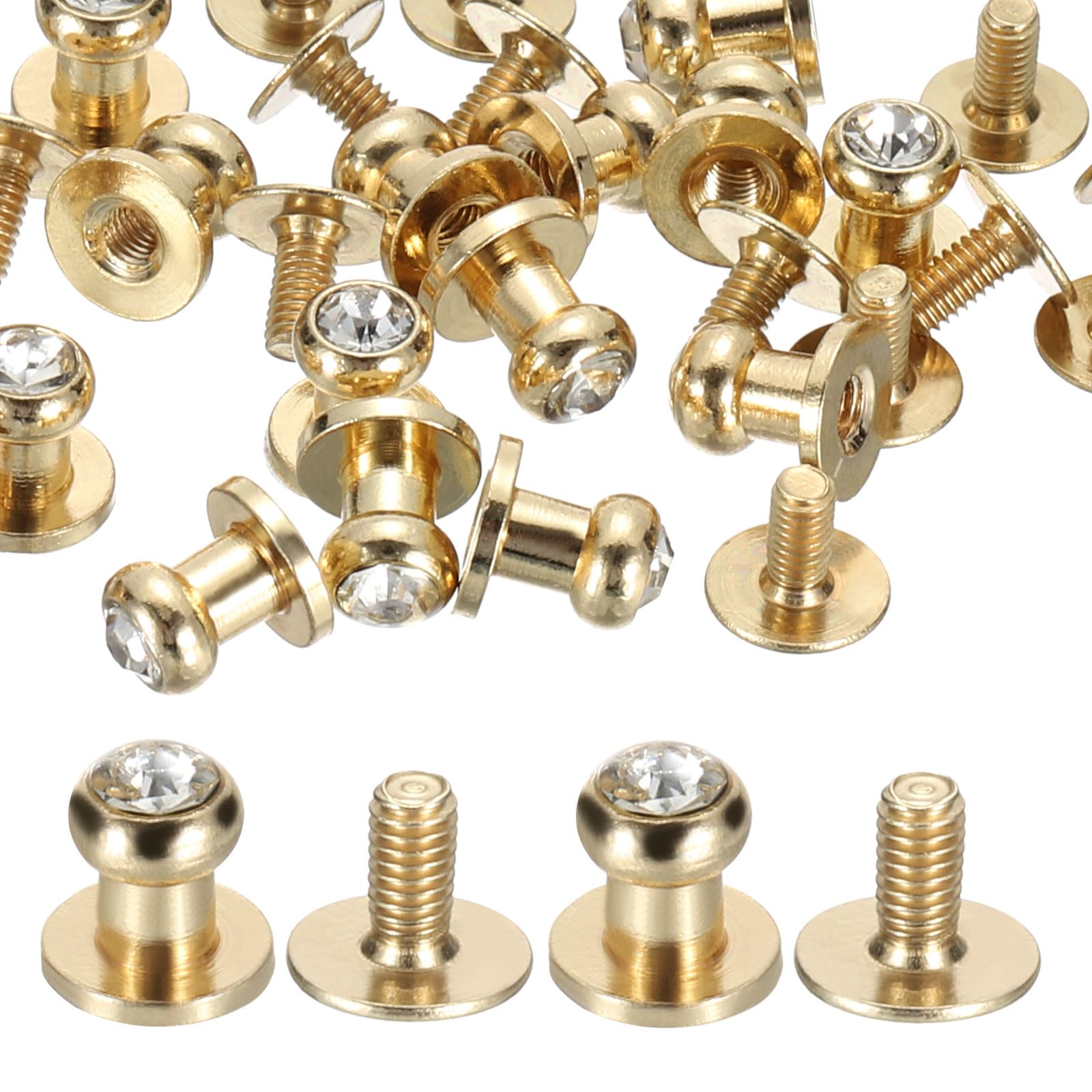 PATIKIL 6x8x8mm Rivets for Leather, 15 Pack Metal Button Spikes Screw Kit Screw Back Round Head Rivets Screw Buttons DIY Leather Hardware Trim Craft, Light Gold