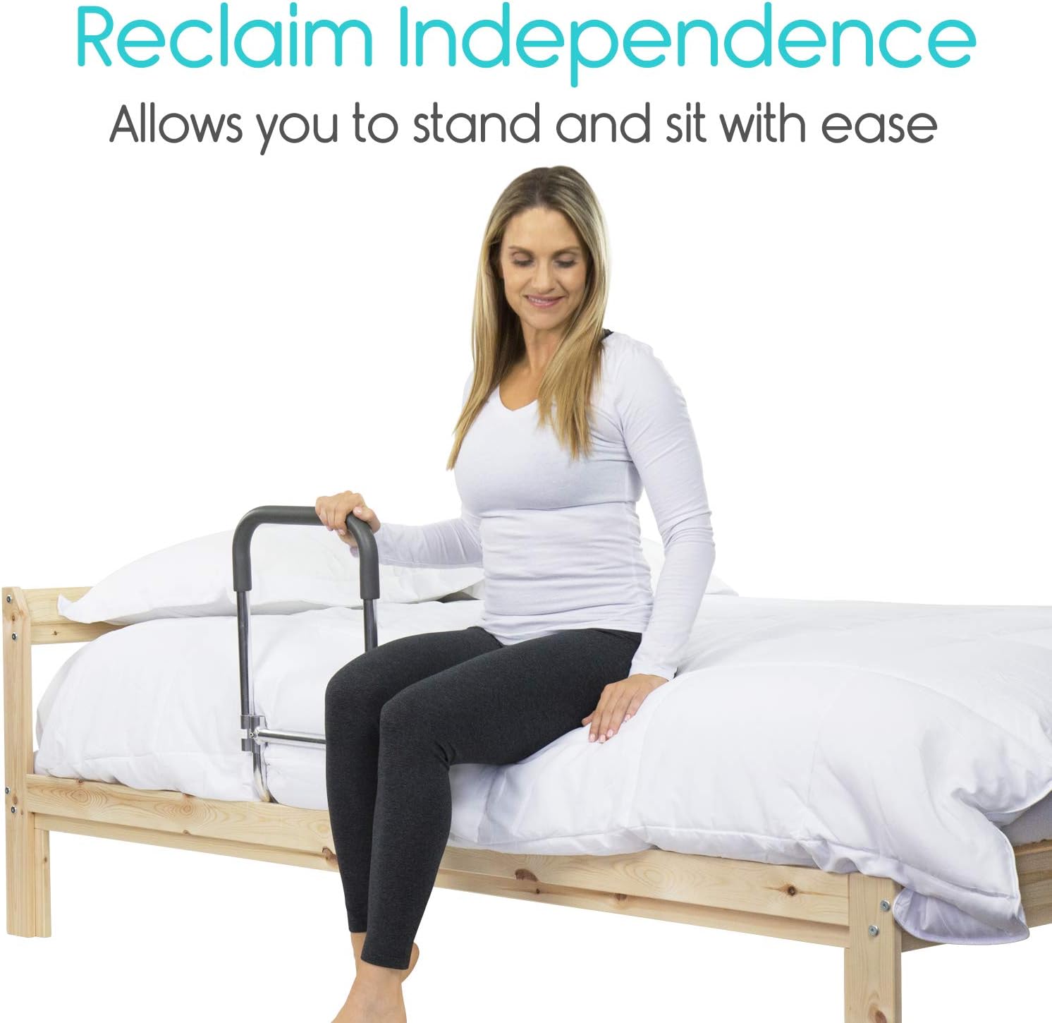 Vive Bed Rail - Compact Assist Railing for Elderly Seniors, Handicap, Kids - Standing Bar Handle with Fall Prevention Guard - Adjustable Bedrail Cane fits King, Queen, Full, Twin - Stability Grab Bar: Health & Personal Care