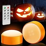 [2-Pack] Halloween LED Pumpkin Lights with Remote and Timer, Battery Operated Orange Jack-O-Lantern Light for Halloween Decor