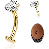 NICEIGHT 14G F136 Pure Titanium Floating Belly Button Rings for Women Petite Flat Back CZ Belly Rings Opal Barbell Heart Curved Navel Ring Internally Threaded Belly Piercing Jewelry 8/10/12/14mm