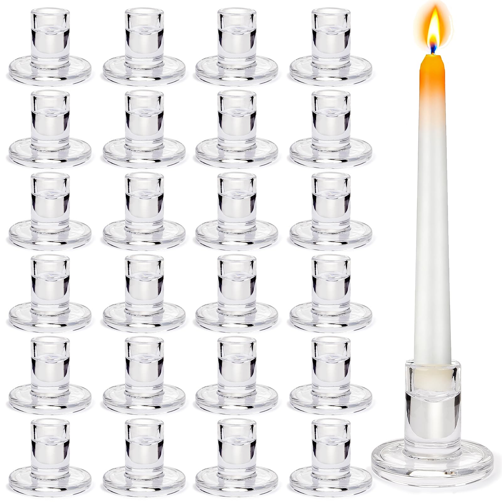 Photo 1 of 24 Pack Clear Glass Taper Candle Holders, 2.5 Inch Small Candlestick Stands for for Candle Sticks Christmas Party Living Room Dinner Advent Decoration (24)