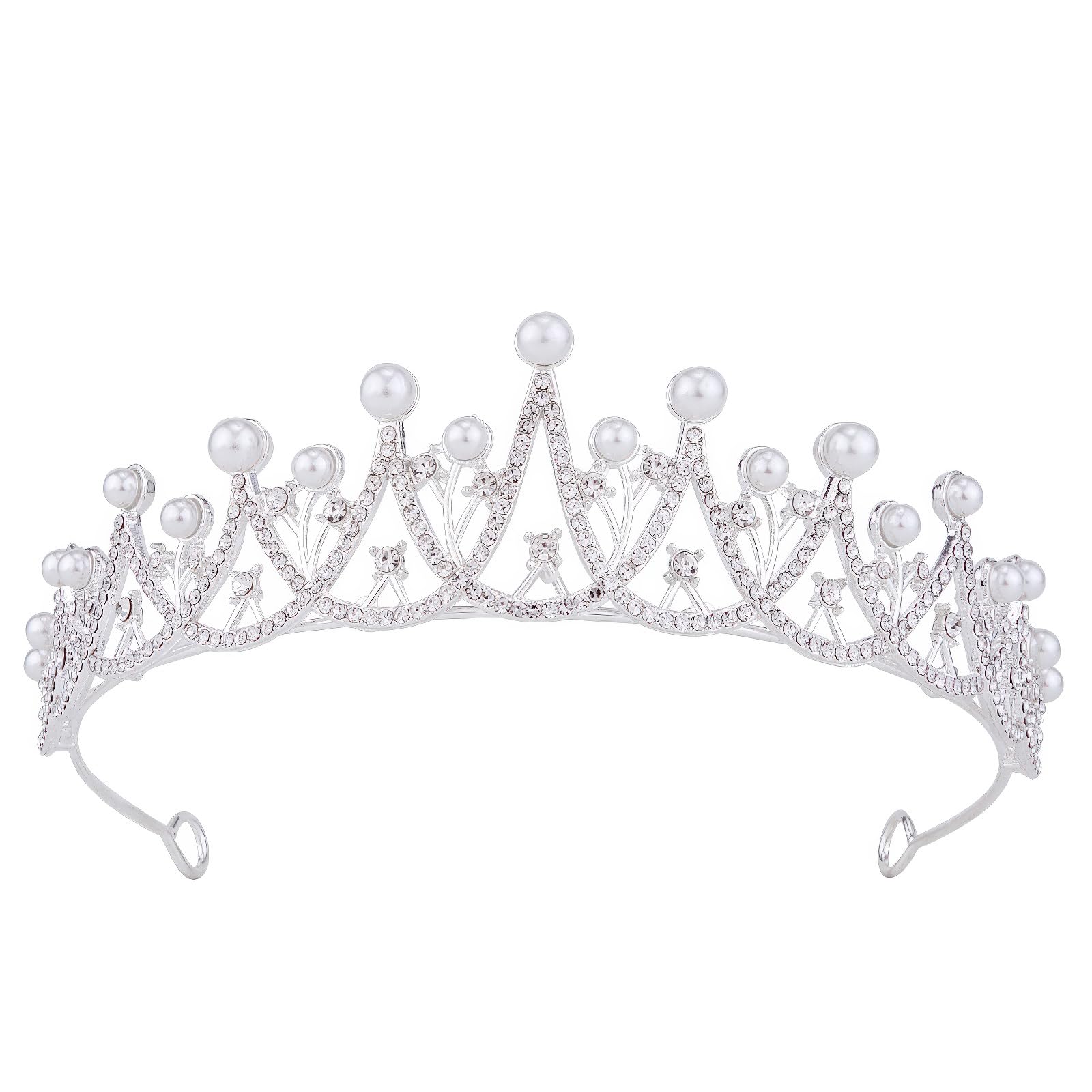 Wedding Tiara, Vofler Bride Pearl Crown - Silver Crystal Rhinestone Headband for Women Queen Ladies Flower Girls Bridal Birthday Pageant Prom Homecoming Halloween Princess Diana Costume Party