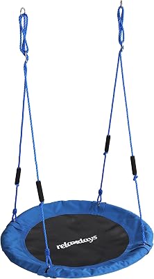 Baloiço Relaxdays Nest, Redondo, Pegas Almofadadas, para crianças, Ajustáveis, Exterior, Ø: 100 cm, até 100 kg, Azul
