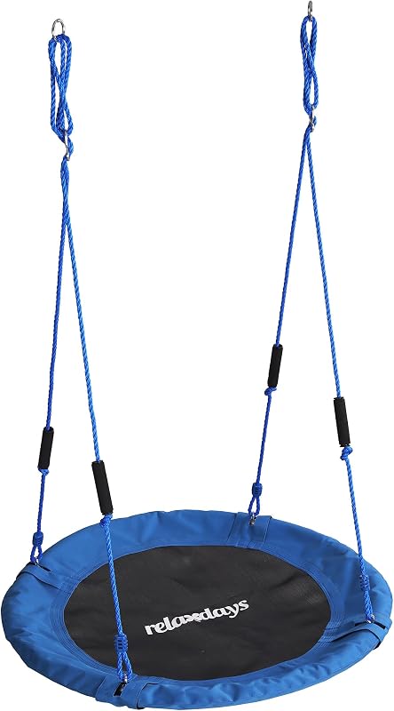 Baloiço Relaxdays Nest, Redondo, Pegas Almofadadas, para crianças, Ajustáveis, Exterior, Ø: 100 cm, até 100 kg, Azul