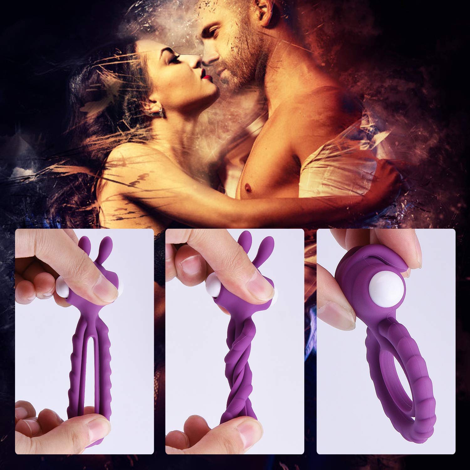 Vibrating Penis Ring, l\'aise vie Silicone Soft Stretchy Cock Rings for Men Waterproof Ring Toys for Males and Couples for Longer Lasting Erections Triple Wearing Ways with 2 LR41 Batteries(Rabbitlady)