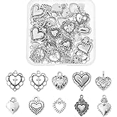 Hobbspring 50pcs Heart Charms 10 Styles Antique Silver Heart Charms Valentine's Day Tibetan Style Hearts Love Charms for Jewelry Necklace Bracelets Earrings Making DIY Crafts