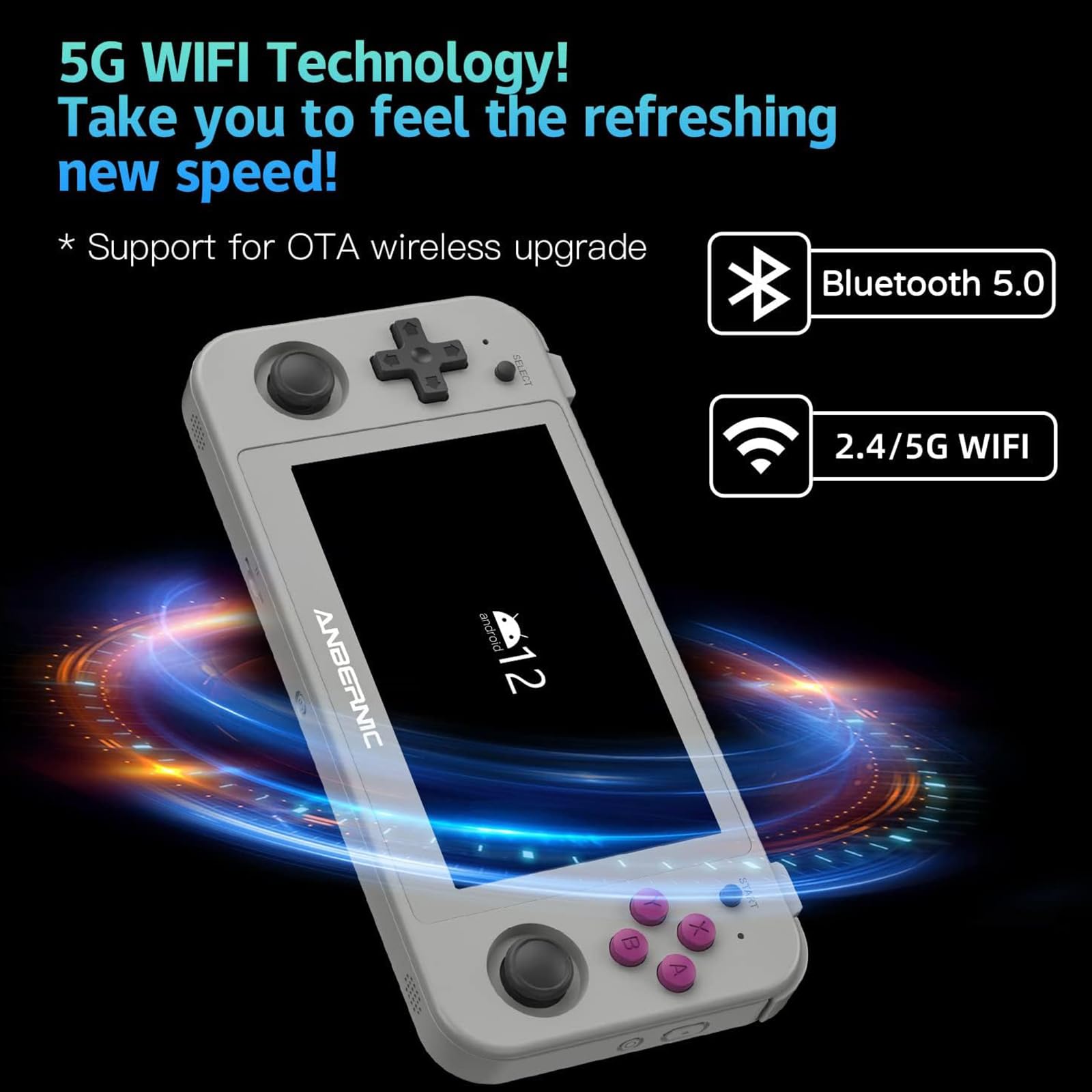 RG505 Retro Handheld Game Console Emulator Handheld Console 4+128G, Android 12 System Unisoc Tiger T618, 4.95'' OLED Touch Screen with 128G TF Card 3172 Games, Support 5G WiFi 5.0 Bluetooth Grey