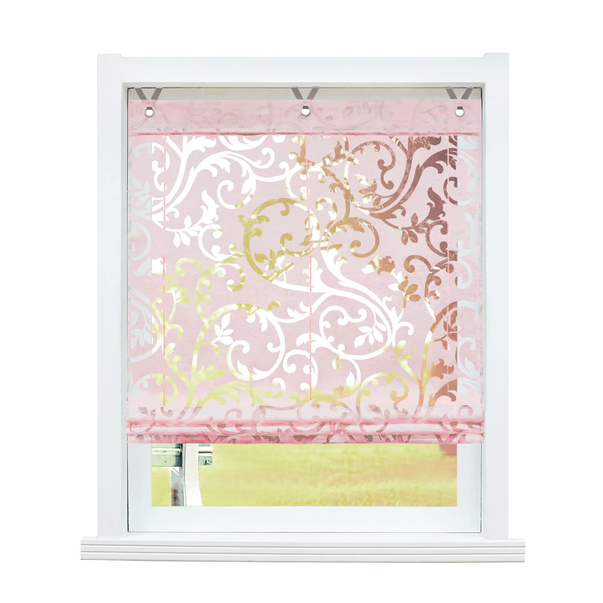 SCHOAL Roman Blind No Drilling Required Burnout Curtains Transparent Eyelet Roller Blind Curtains with Eyelets 1 Piece W x H 100 x 130 cm Pink — image 1