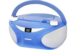 Magnavox MD6949 Portable Top Loading CD Boombox with AM/FM Stereo Radio and Bluetooth Wireless Technology in Black | CD-R/CD-RW Compatible | LED Display | (Blue)