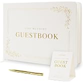 Modern Album Designs Floral Embossed Wedding Guest Book Set - 9 x 7.5 Hardcover Guestbook for Wedding Reception Sign in, Messages, Bridal Shower Engagement Party (White Cream)