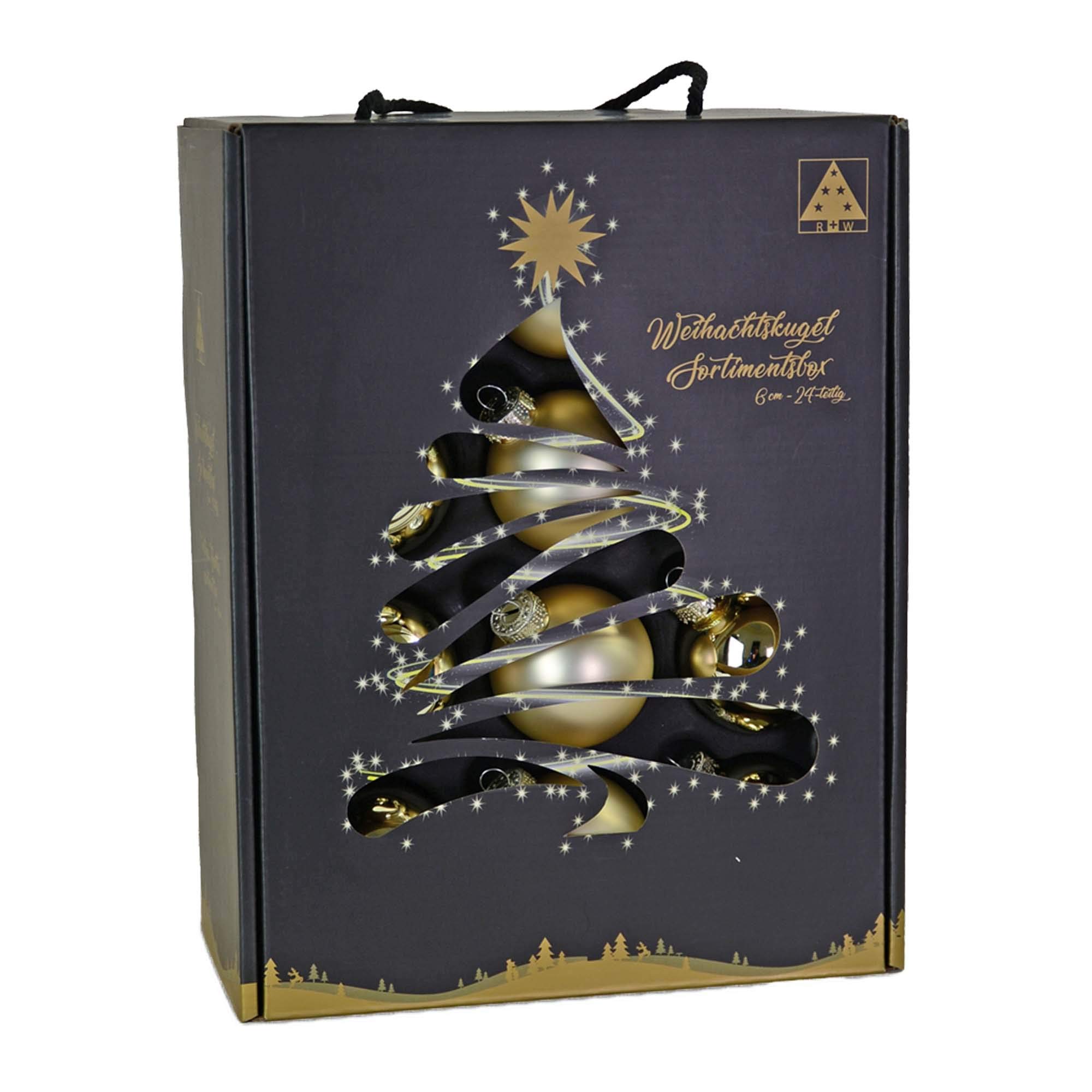 Riffelmacher 26253 Glass Baubles Champagne Diameter 6 cm 24 Pieces in Case PVC Free Tree Decoration Christmas Tree Decoration Christmas