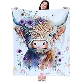 SmoothNovelty 50 x 60 Highland Cow Blanket Cute Farm Cow Flannel Throw Blanket Cozy Family Blankets Soft Plush Warm Fleece Blankets for Women Men Christmas Birthday Gifts(Floral)