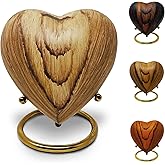 Small Urns for Ashes Keepsake Heart Shape Design, Miniature Small Cremation Urn for Pet or Sharing, Capacity of 3-4 Table Spoons, Male or Female, Choose from 4 Colors, Metal with Wood Finish Oak