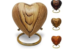 KC KATIE COLLECTION BY URNSELLER Small Urns for Ashes Keepsake Heart Shape Design, Miniature Small Cremation Urn for Pet or Sharing, Capacity of 3-4 Table Spoons, Male or Female, Choose from 4 Colors, Metal with Wood Finish Oak