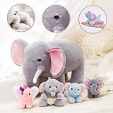 OUOZZZ 14” Elephant Plush Mummy and Babies Family Set with 4 Inside view 2