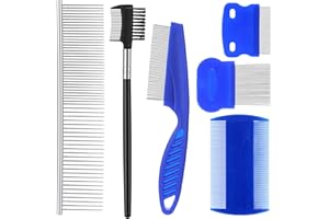 XINJODUZ 6-Pack Cat Flea Brush Pet Flea Comb Stainless Steel Lice Comb Set Dog Brush Double-Sided Tear Stain Remover Pet Grooming Kit for All Types of Small Medium Large Pets (Blue)