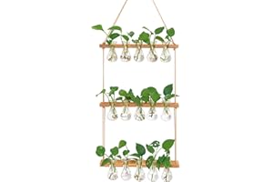 XXXFLOWER Wall Hanging Propagation Station with Wooden Stand 5 Bulb Vase 3 Tiered Planters Wall Terrarium for Home Office Plant Hanger Flower Vases Wall Decor