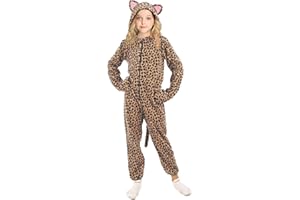 WELLPARTY Cheetah Costume for Kids Leopard Onesie Costume for Boys Girls Halloween Animals Onepiece Costume for Kids 11-12Years