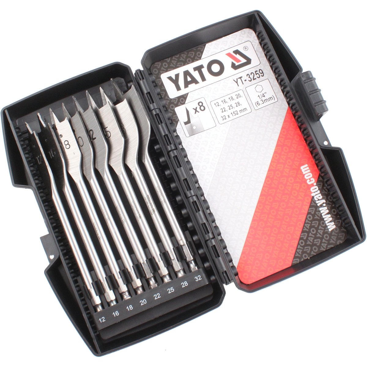 Yato yt-3259 – Flat Wood Drill Set 8Pcs 12 – 32 mm