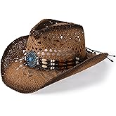 Straw Cowboy Hat for Men Womens Straw Cowgirl Hat Summer Western Cowboy Hats with Wide Brim for Cowgirls and Cowboys