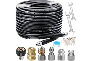 WEST BAY Sewer Jetter Kit 100FT for Pressure Washer, 5800PSI Drain Cleaner Hose 1/4 Inch NPT Corner Rotating and Button Nose Sewer Jetting Nozzle Spanner Waterproof Tape Pearl Corsage Pin