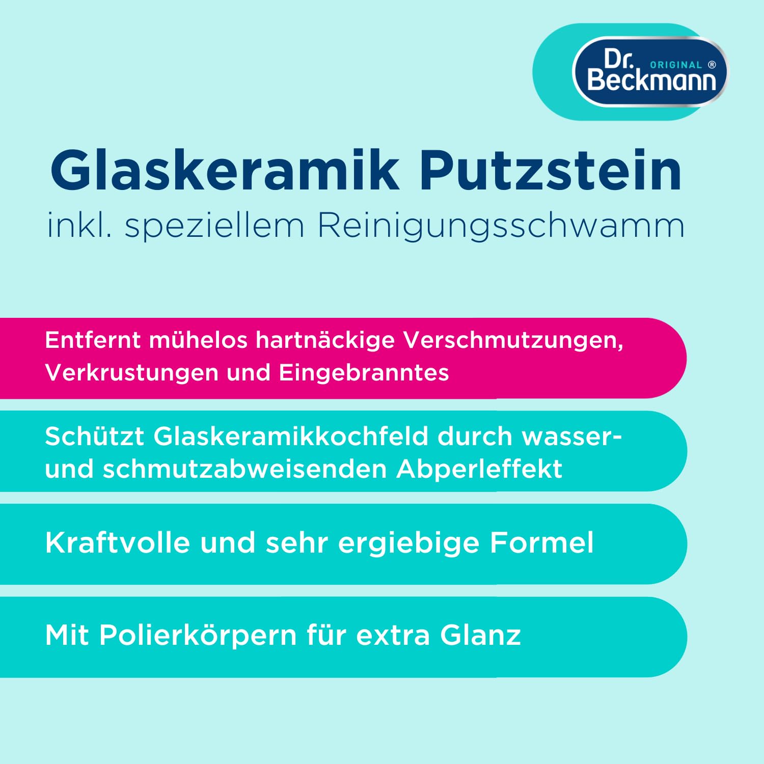 Dr. Beckmann Glaskeramik Putzstein | effektiver Kochfeld-Reiniger gegen hartnäckigen Schmutz | inkl. Spezialschwamm | 250 g (1er Pack) | Verpackung kann abweichen 2