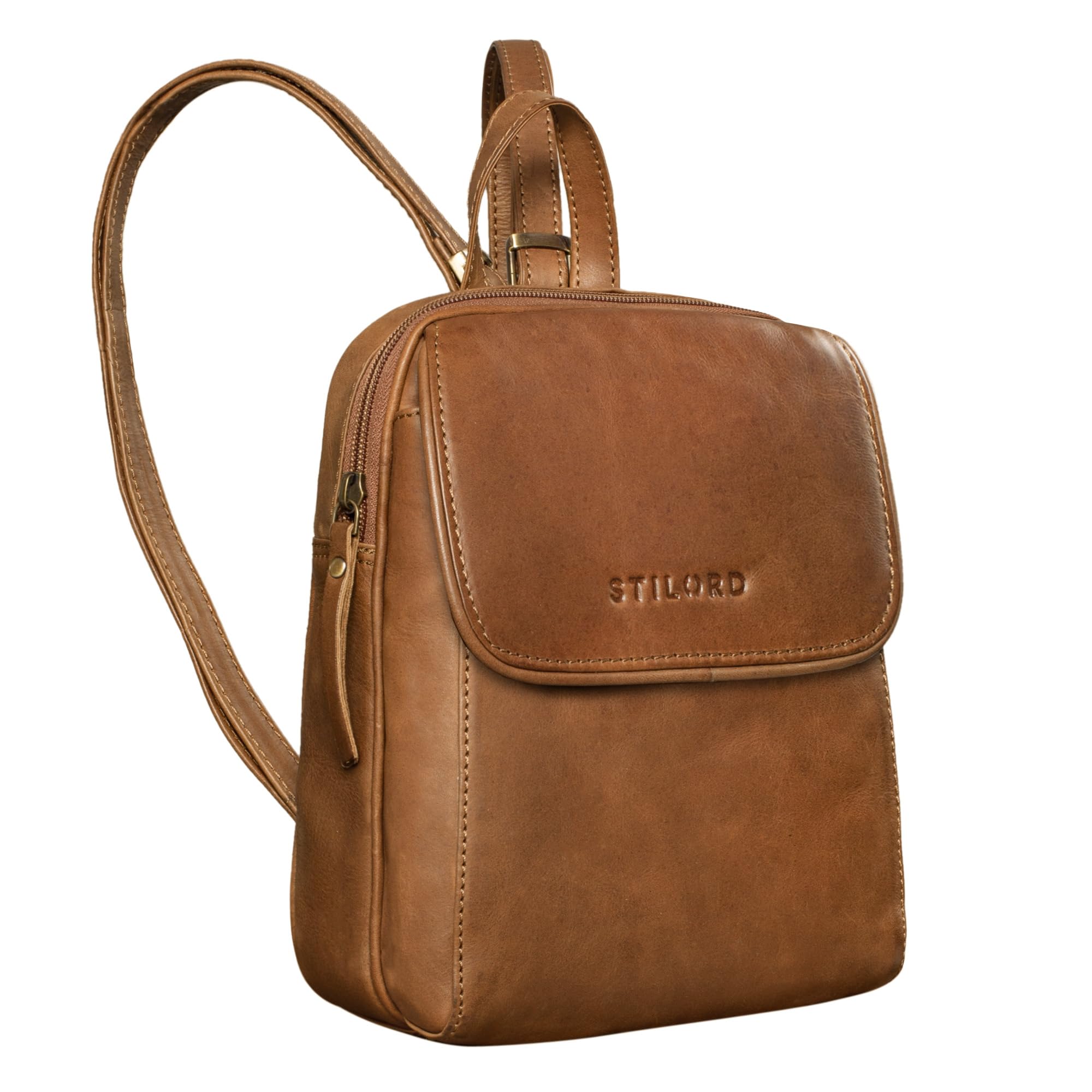 STILORD "Valentina" Small Backpack Leather Women Vintage Daypack Ladies Mini Backpack Handbag Ideal as XS Travel Bag Shopping Bag Rucksack Bag Genuine Leather Colour:Mocca - Dark Brown