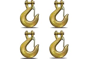 HENBOW 3/8" Chain Hooks,Clevis Slip Hooks with Safety Latch,7100LBS Work Load Limited Capacity,Yellow Zinc G70 Alloy Forged Steel Tow Grab Hook Heavy Duty for Trailer Truck Transport(4 Pack)