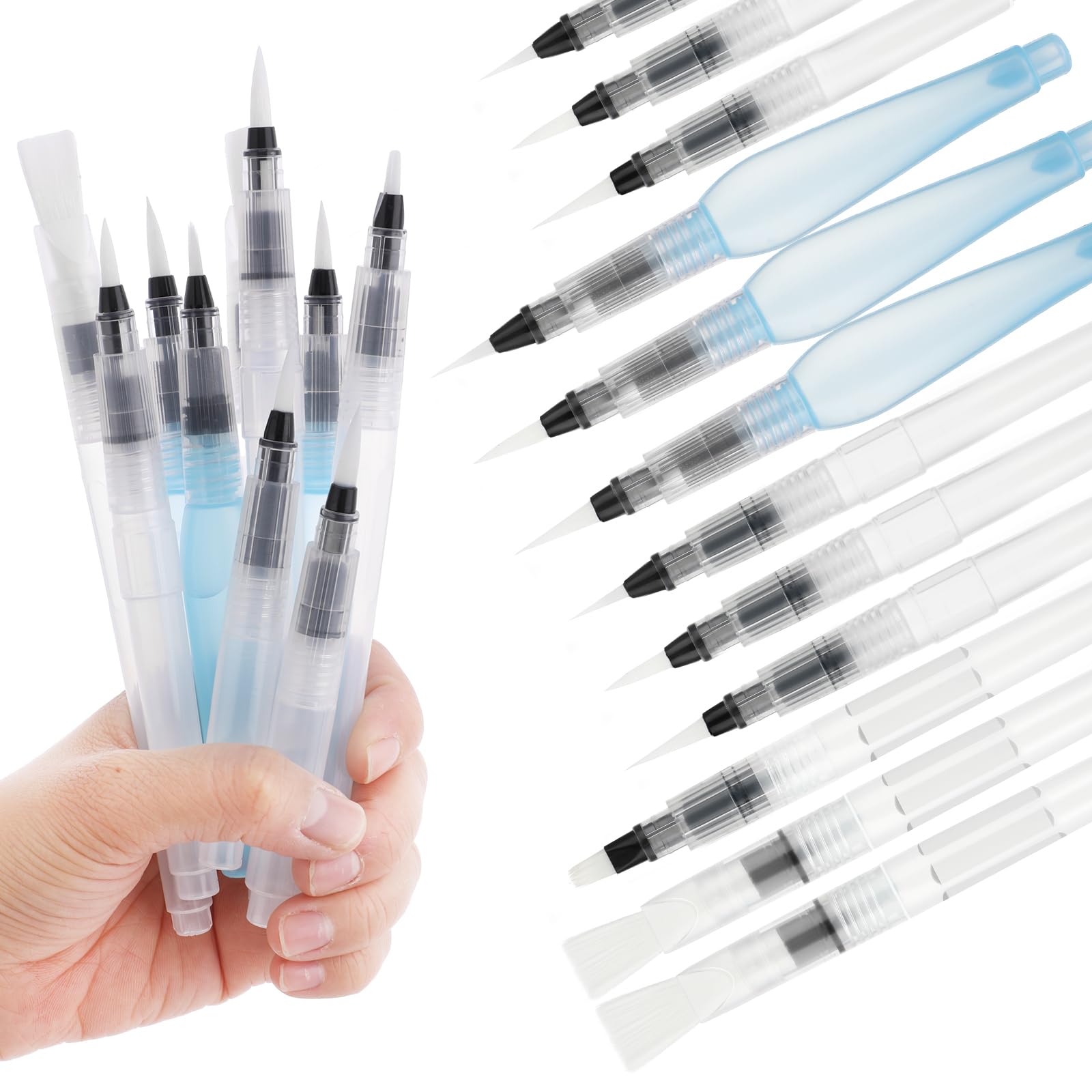 Prasacco 12 Piece Watercolour Brush Pens, Refillable Ink & Water Brushes with Assorted Tips for Artists & Calligraphy