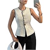 Floerns Women's Elegant Button Down Tank Top Sleeveless Business Casual Work Blouse Tops