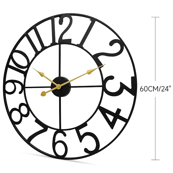 24 IN LARGE OUTDOOR CLOCK – RETRO OUTDOOR INDOOR WALL CLOCK FOR PATIO/POOL AREA – FARMHOUSE DECORATIVE OUTDOOR CLOCKS SIENT BATTERY OPERATED – VINTAGE INDUSTRIAL OUTSIDE CLOCK FOR GARDEN, BACKYARD