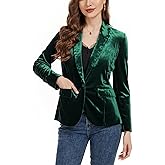 Ellunis Women's Velvet Suit Blazer Jacket Casual 2025 Long Sleeve 1 Button Velvet Blazer Coat